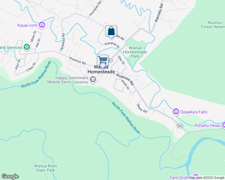 map of restaurants, bars, coffee shops, grocery stores, and more near 5825 Haaheo Street in Kapaʻa