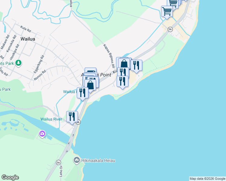 map of restaurants, bars, coffee shops, grocery stores, and more near in Kauai County