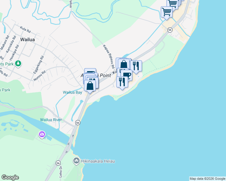 map of restaurants, bars, coffee shops, grocery stores, and more near in Kauai County