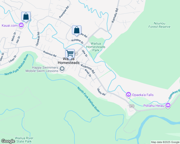 map of restaurants, bars, coffee shops, grocery stores, and more near 5824 Koali Street in Kapaʻa