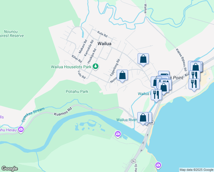 map of restaurants, bars, coffee shops, grocery stores, and more near 210 Eggerking Road in Kapaʻa