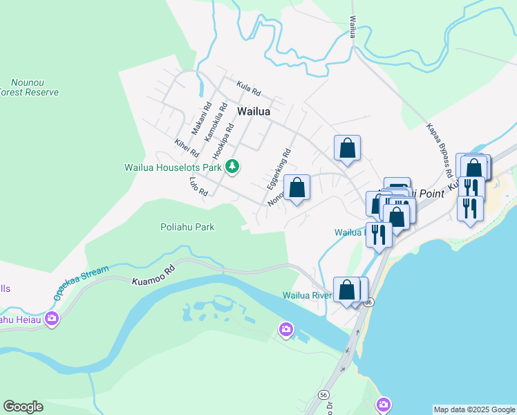 map of restaurants, bars, coffee shops, grocery stores, and more near 210 Eggerking Road in Kapaʻa
