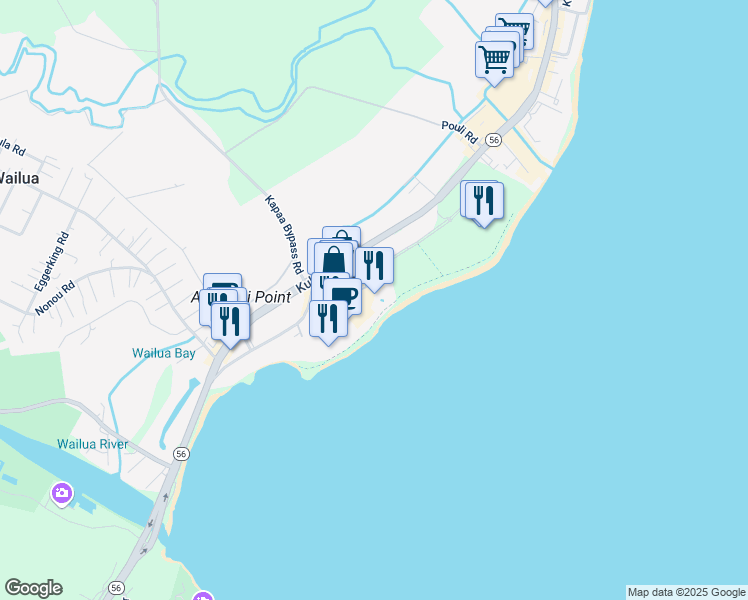 map of restaurants, bars, coffee shops, grocery stores, and more near 520 Aleka Loop in Kapaʻa