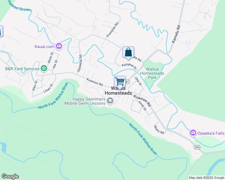 map of restaurants, bars, coffee shops, grocery stores, and more near 170 Loloa Street in Kapaʻa