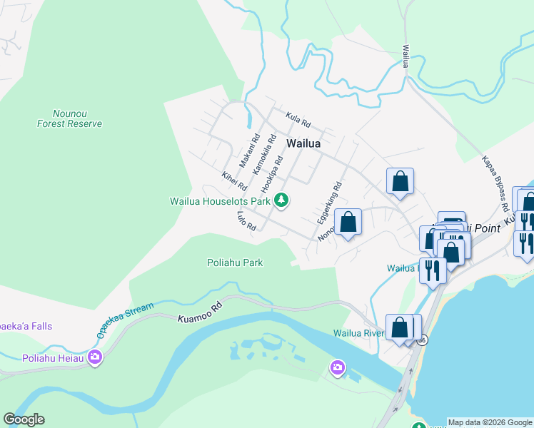 map of restaurants, bars, coffee shops, grocery stores, and more near 245 Lulo Road in Kapaʻa