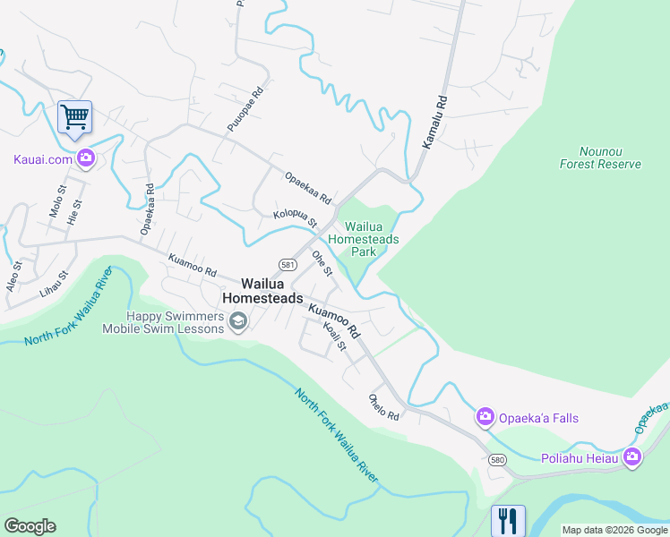 map of restaurants, bars, coffee shops, grocery stores, and more near 5940 Ohe Street in Kapaʻa