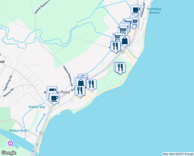 map of restaurants, bars, coffee shops, grocery stores, and more near 525 Aleka Loop in Kapaʻa