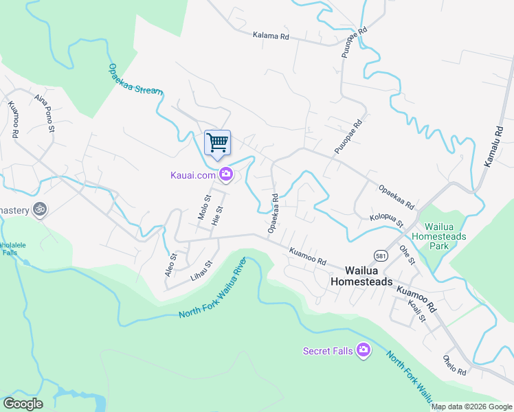 map of restaurants, bars, coffee shops, grocery stores, and more near 6410 Opaekaa Road in Kapaʻa