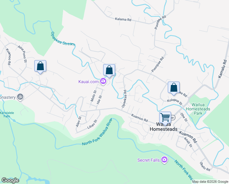 map of restaurants, bars, coffee shops, grocery stores, and more near 6410 Opaekaa Road in Kapaʻa