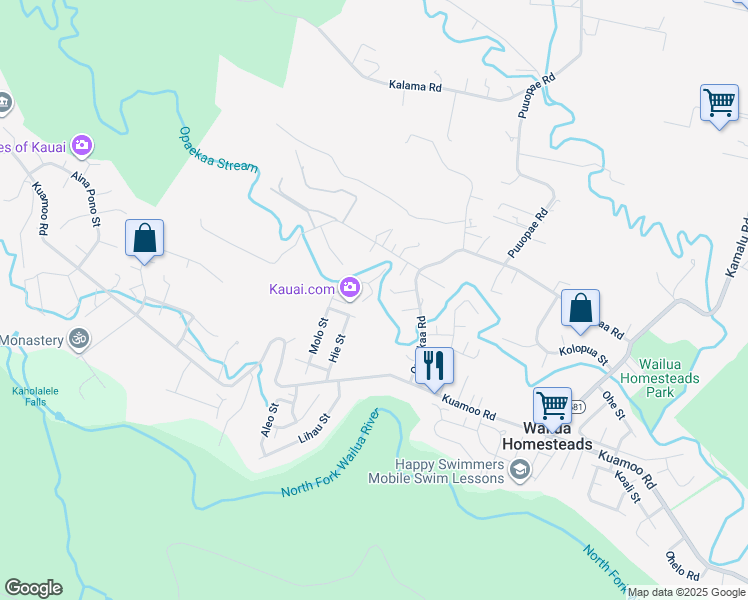 map of restaurants, bars, coffee shops, grocery stores, and more near 6371 Puupilo Road in Kapaʻa