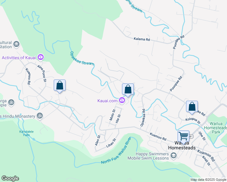 map of restaurants, bars, coffee shops, grocery stores, and more near 6717A Pu'u Pilo Place in Kapaʻa