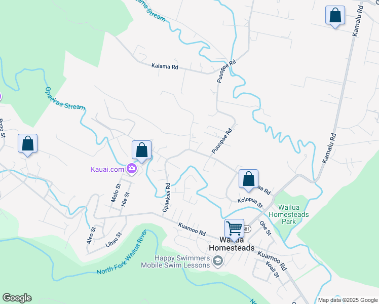 map of restaurants, bars, coffee shops, grocery stores, and more near 6301 Opaekaa Road in Kapaʻa
