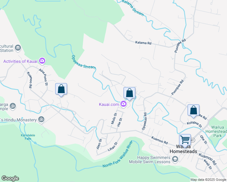 map of restaurants, bars, coffee shops, grocery stores, and more near 6717A Pu'u Pilo Place in Kapaʻa