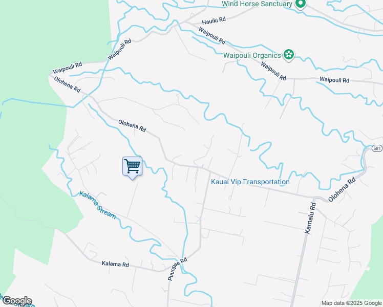 map of restaurants, bars, coffee shops, grocery stores, and more near 6320 Olohena Road in Kapaʻa