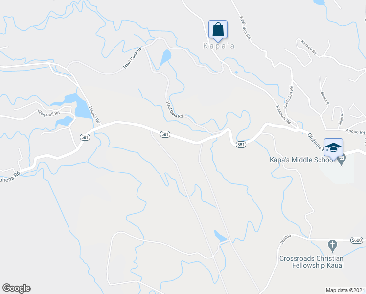 map of restaurants, bars, coffee shops, grocery stores, and more near 5108-5284 Olohena Road in Kapaa