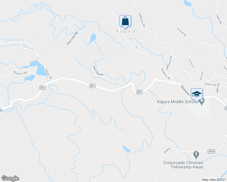 map of restaurants, bars, coffee shops, grocery stores, and more near 5108 Olohena Road in Kapaa