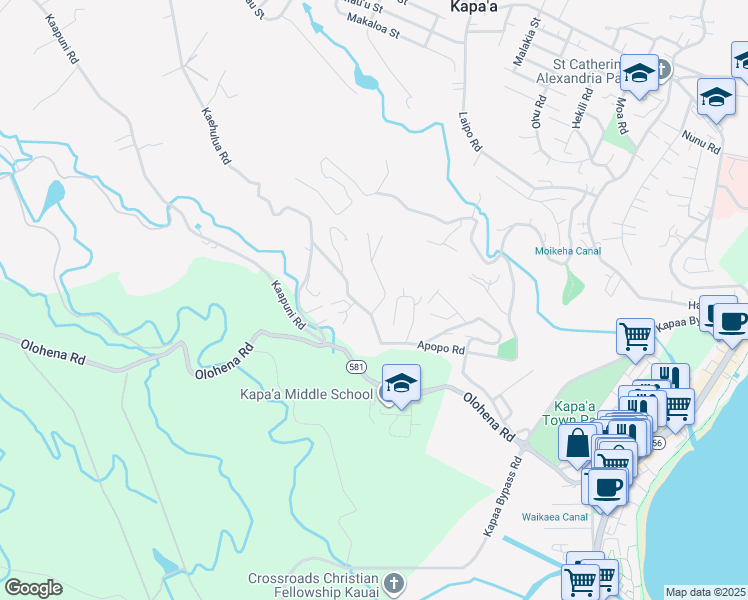 map of restaurants, bars, coffee shops, grocery stores, and more near 4633 Apopo Road in Kapaʻa