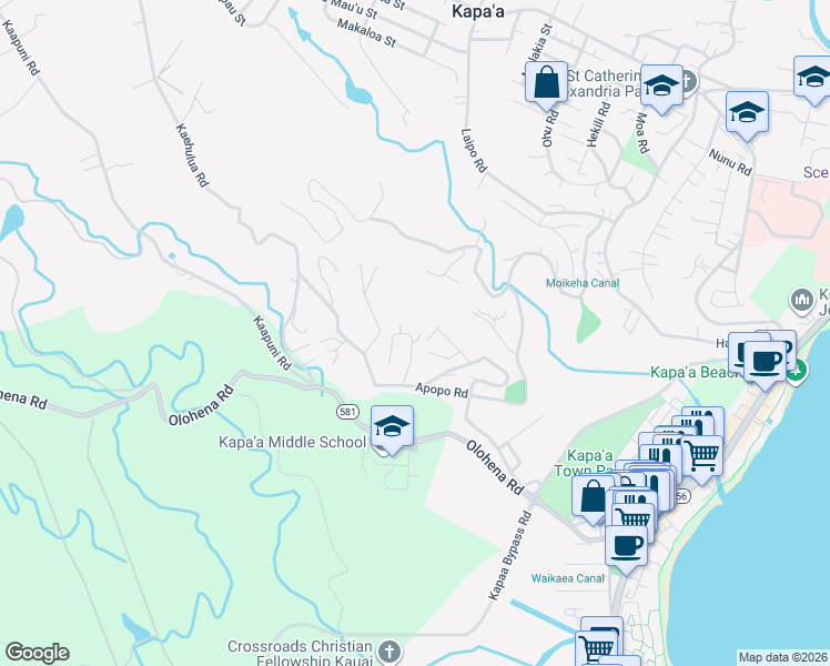 map of restaurants, bars, coffee shops, grocery stores, and more near 4894 Aliali Road in Kapaʻa