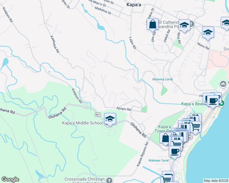 map of restaurants, bars, coffee shops, grocery stores, and more near 4894 Aliali Road in Kapaʻa