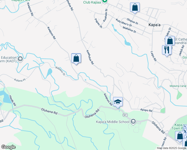 map of restaurants, bars, coffee shops, grocery stores, and more near 5317 Kaehulua Road in Kapaʻa