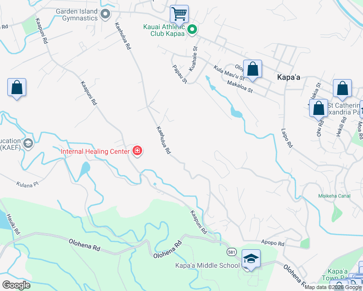 map of restaurants, bars, coffee shops, grocery stores, and more near 5317 Kaehulua Road in Kapaa