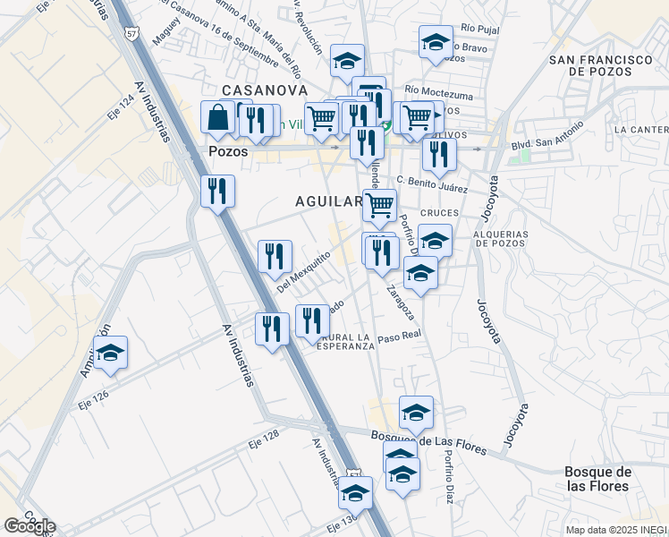 map of restaurants, bars, coffee shops, grocery stores, and more near Aragon in San Luis Potosí