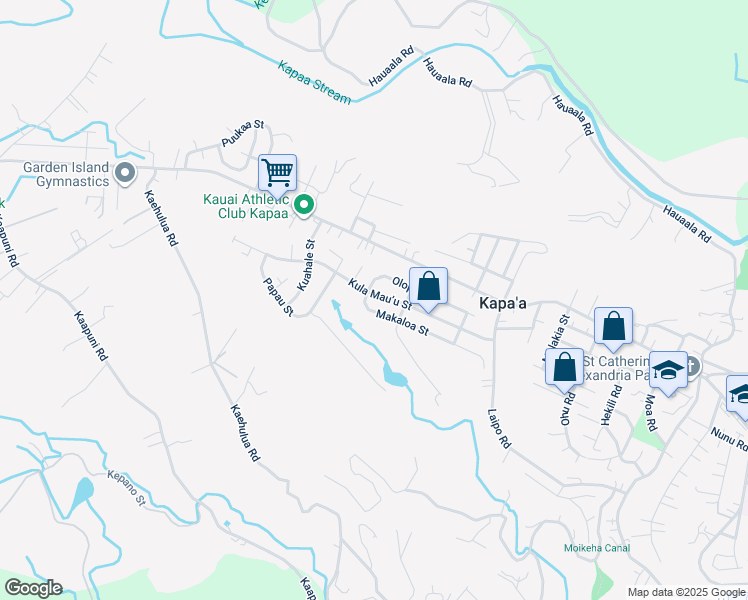 map of restaurants, bars, coffee shops, grocery stores, and more near 5479 Kula Mau’u Street in Kapaʻa