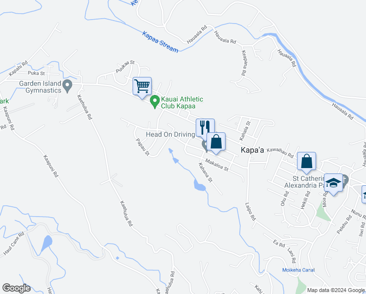 map of restaurants, bars, coffee shops, grocery stores, and more near 5479 Kula Mau’u Street in Kapaʻa