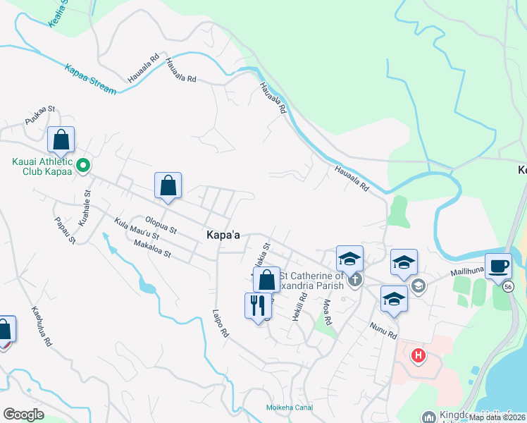 map of restaurants, bars, coffee shops, grocery stores, and more near 5401 Laipo Road in Kapaʻa
