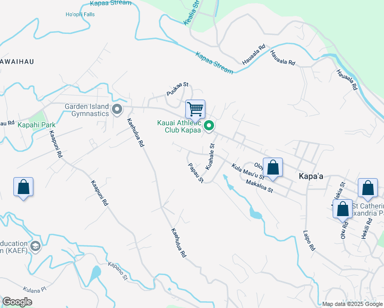 map of restaurants, bars, coffee shops, grocery stores, and more near 5645 Kula Mau’u Street in Kapaʻa