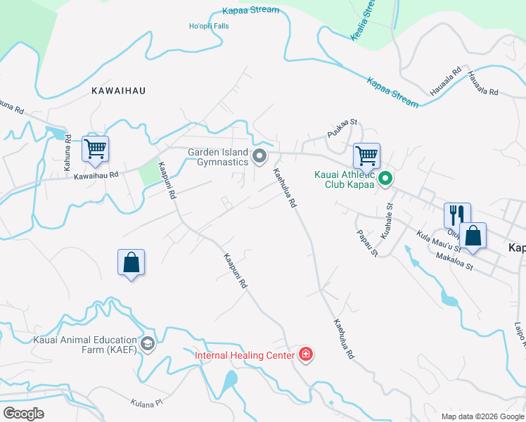 map of restaurants, bars, coffee shops, grocery stores, and more near 5681 Kaehulua Road in Kapaʻa