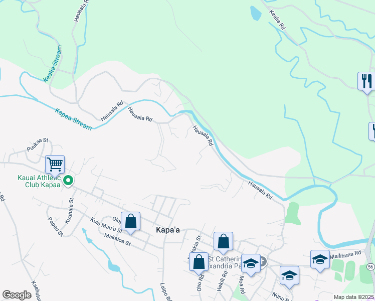 map of restaurants, bars, coffee shops, grocery stores, and more near 5631 Hauaala Road in Kapaʻa