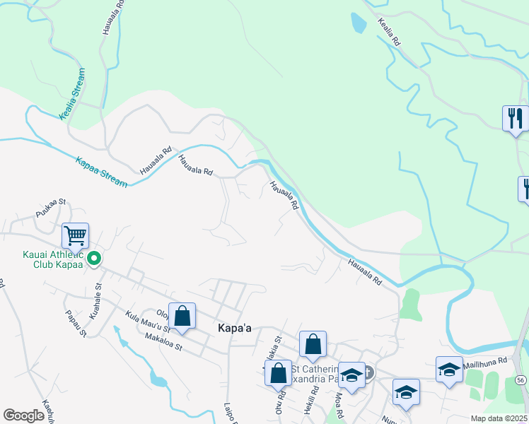 map of restaurants, bars, coffee shops, grocery stores, and more near 5631 Hauaala Road in Kapaʻa