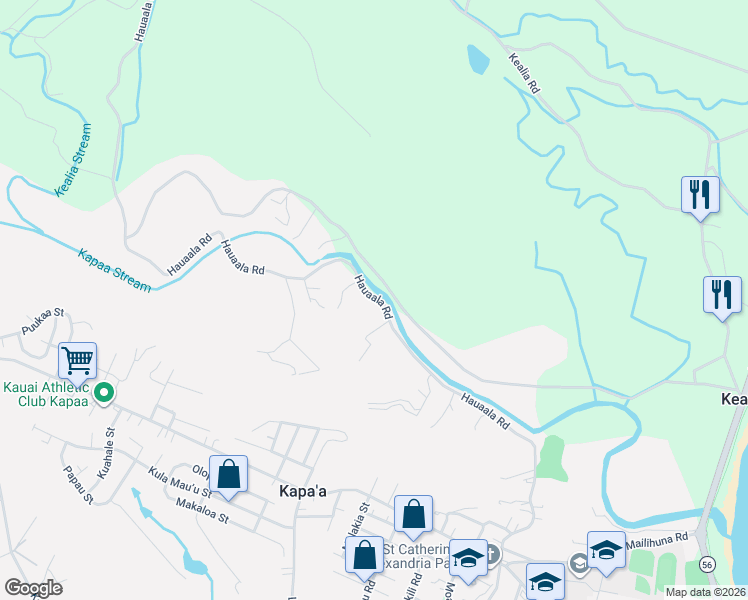 map of restaurants, bars, coffee shops, grocery stores, and more near 5573 Hauaala Road in Kapaʻa
