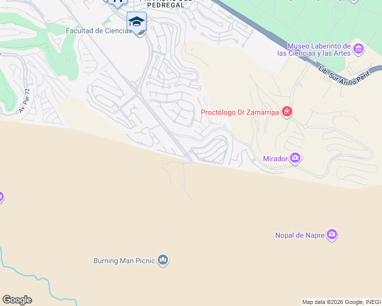 map of restaurants, bars, coffee shops, grocery stores, and more near Avenida Sierra Vista in San Luis Potosí