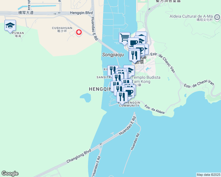 map of restaurants, bars, coffee shops, grocery stores, and more near in Zhuhai