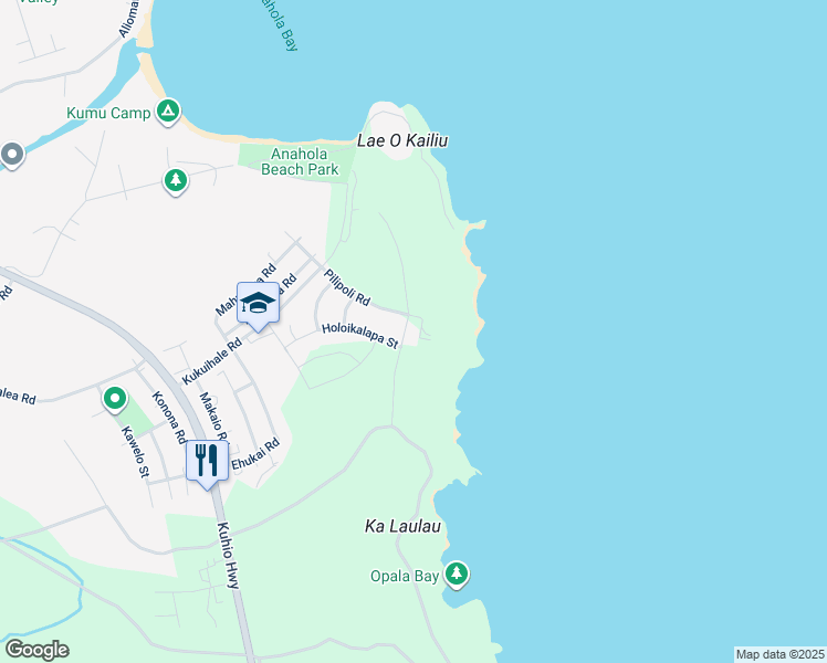 map of restaurants, bars, coffee shops, grocery stores, and more near 4210 Ehukai Road in Anahola