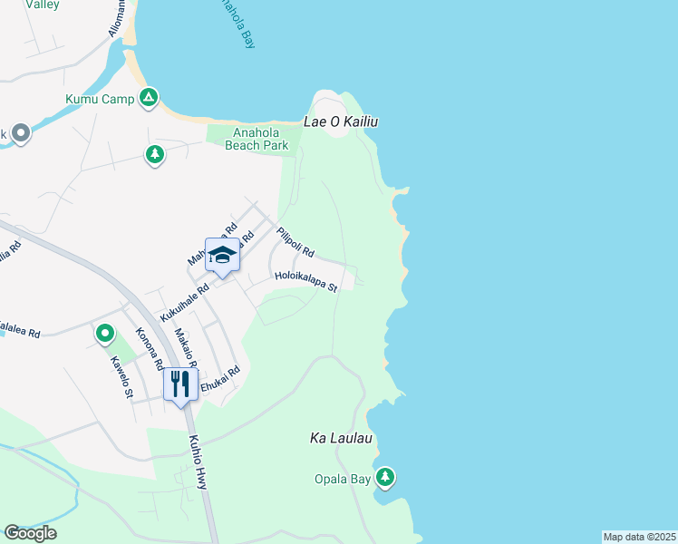 map of restaurants, bars, coffee shops, grocery stores, and more near 4210 Ehukai Road in Anahola