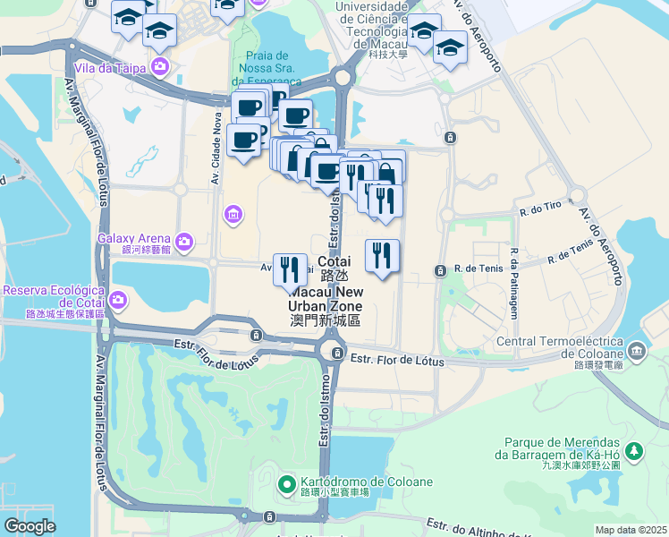 map of restaurants, bars, coffee shops, grocery stores, and more near in Cotai