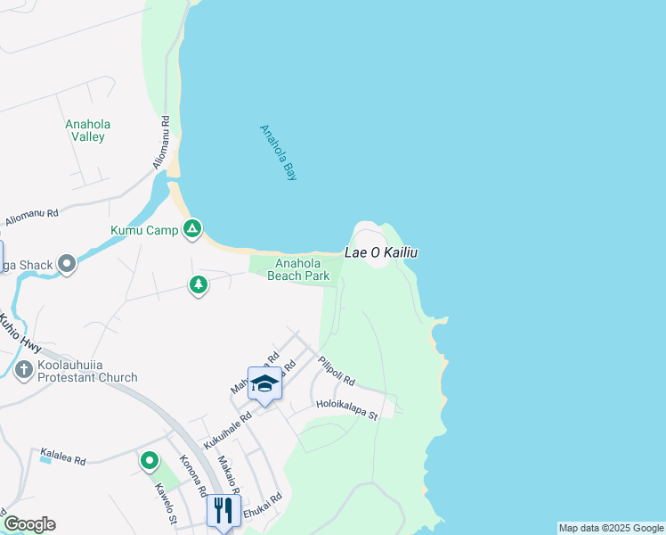 map of restaurants, bars, coffee shops, grocery stores, and more near 4023 Anahola Road in Anahola