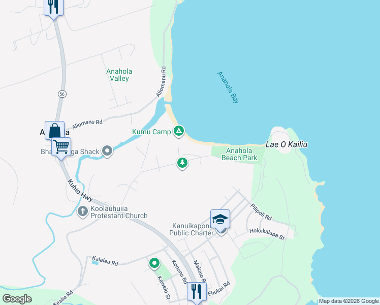 map of restaurants, bars, coffee shops, grocery stores, and more near 4222 Pili Kai Road in Anahola
