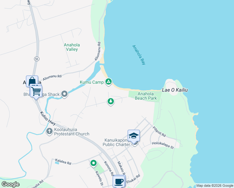 map of restaurants, bars, coffee shops, grocery stores, and more near 4222 Pili Kai Road in Anahola