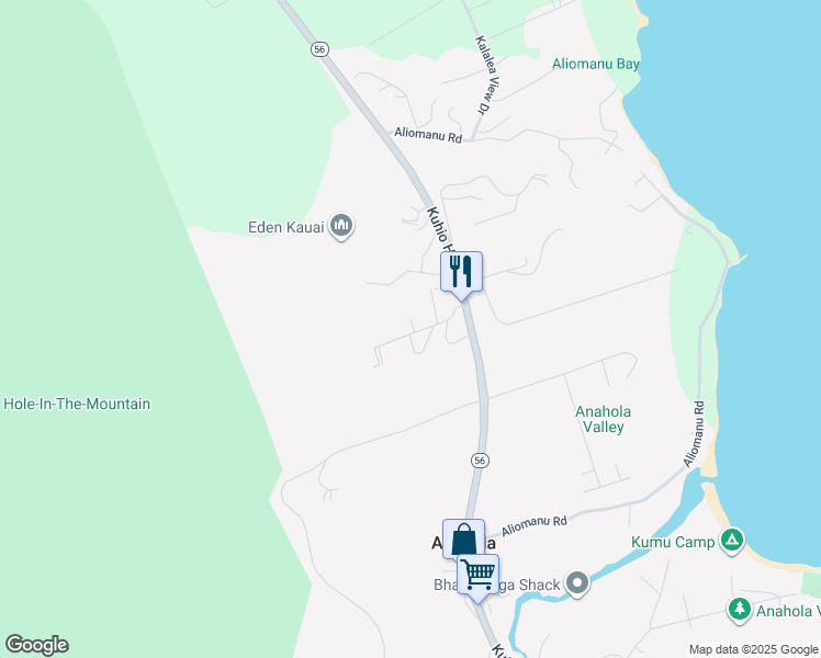 map of restaurants, bars, coffee shops, grocery stores, and more near 4911H Kuhio Highway in Anahola