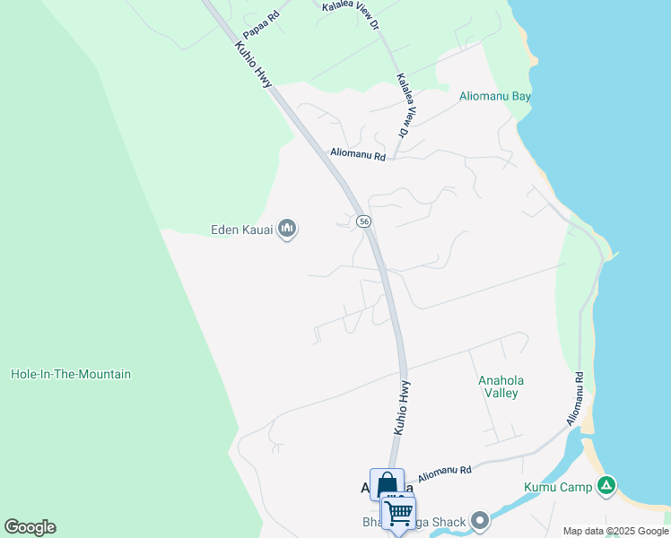 map of restaurants, bars, coffee shops, grocery stores, and more near 0 Hui Road in Anahola