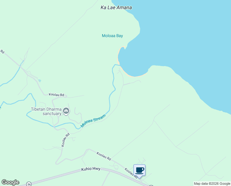 map of restaurants, bars, coffee shops, grocery stores, and more near 3646 Moloaa Road in Kilauea