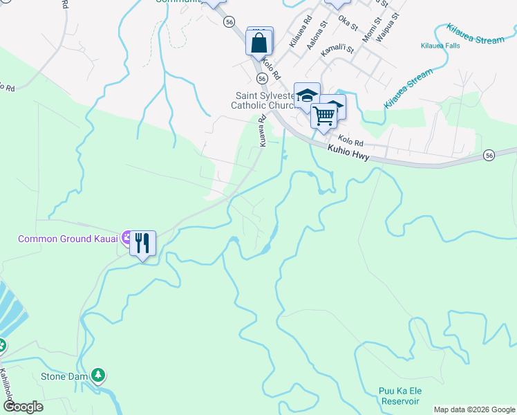 map of restaurants, bars, coffee shops, grocery stores, and more near 4701A Kuawa Road in Kilauea
