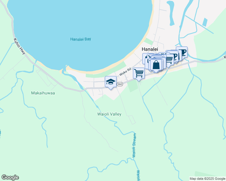 map of restaurants, bars, coffee shops, grocery stores, and more near 5-5415 Kuhio Highway in Hanalei