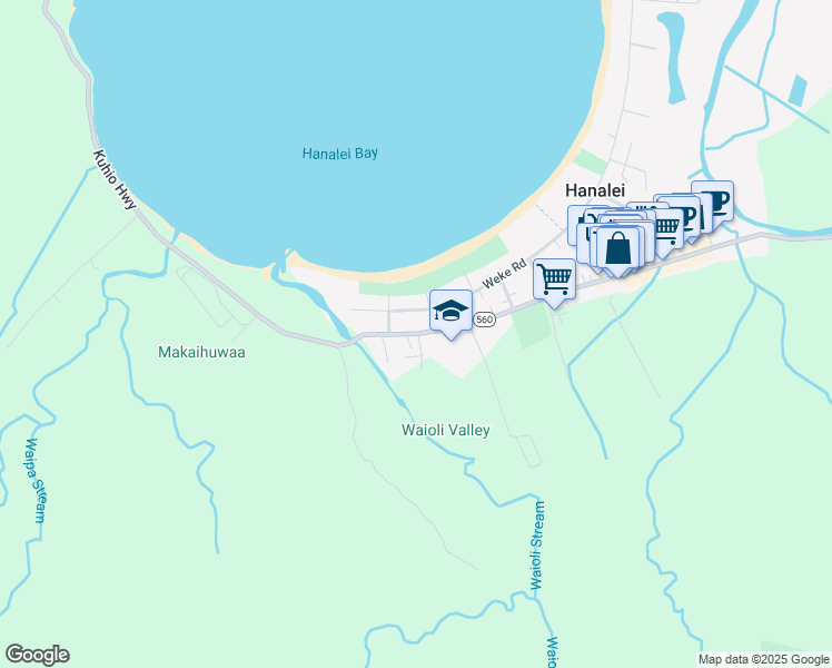 map of restaurants, bars, coffee shops, grocery stores, and more near 5-5415 Kuhio Highway in Hanalei