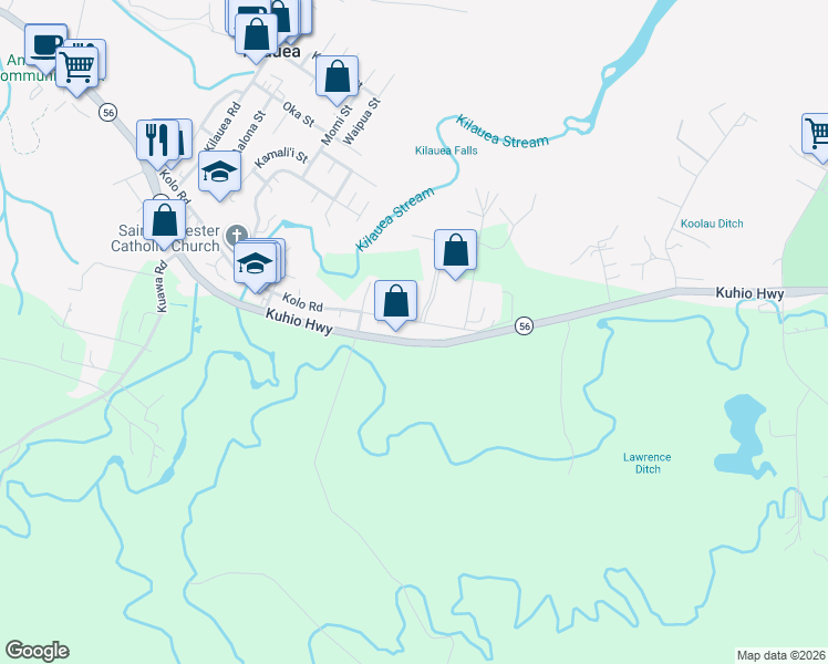 map of restaurants, bars, coffee shops, grocery stores, and more near 2033 Kolo Road in Kilauea