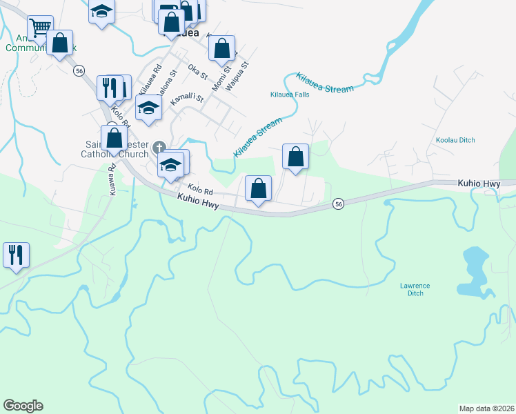map of restaurants, bars, coffee shops, grocery stores, and more near 2033 Kolo Road in Kilauea